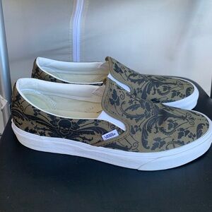 Vans Men's Black and Tan Slip-On Sneakers